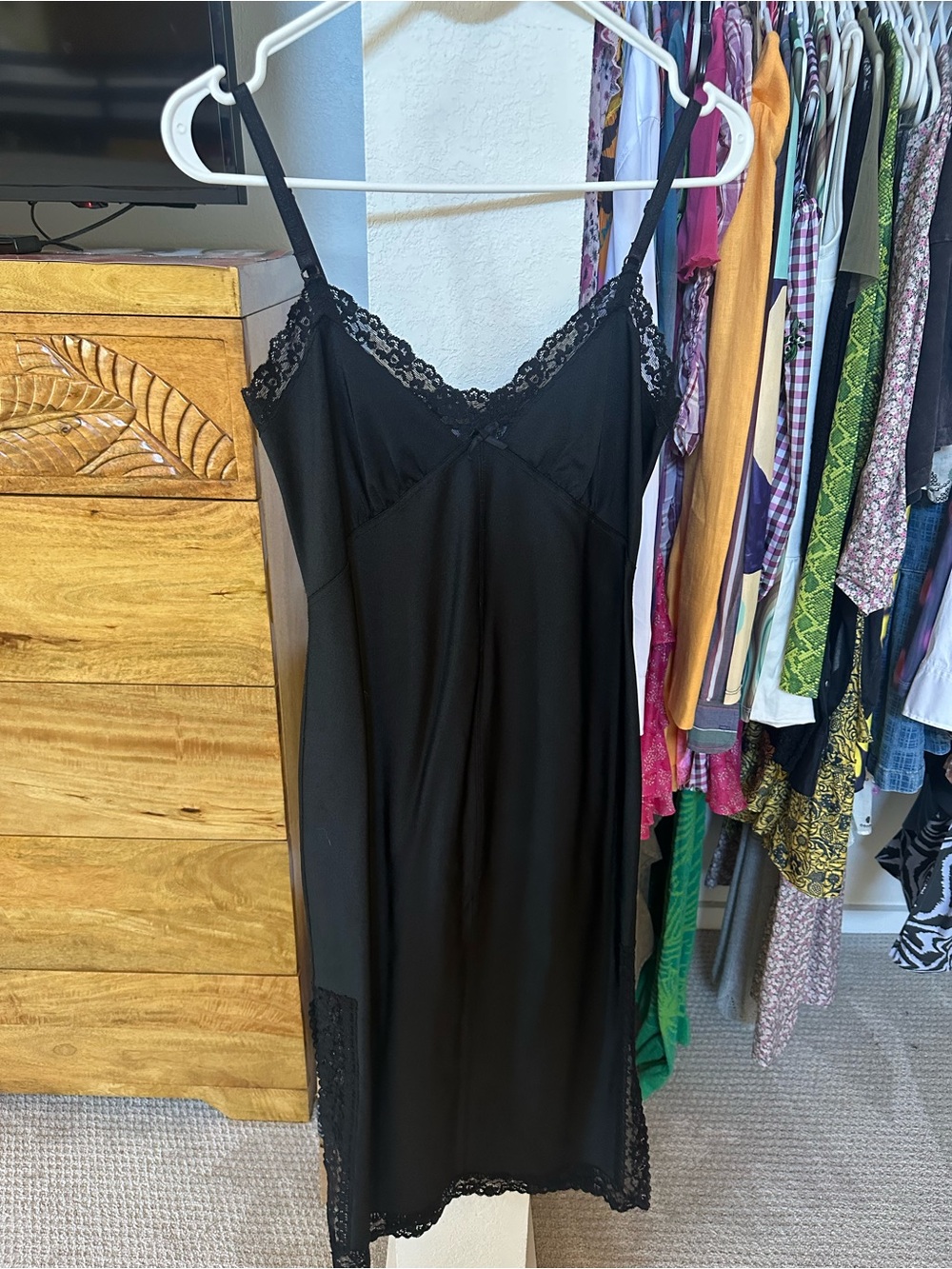 T by Alexander Wang Black Lace-Trim Slip Chemise